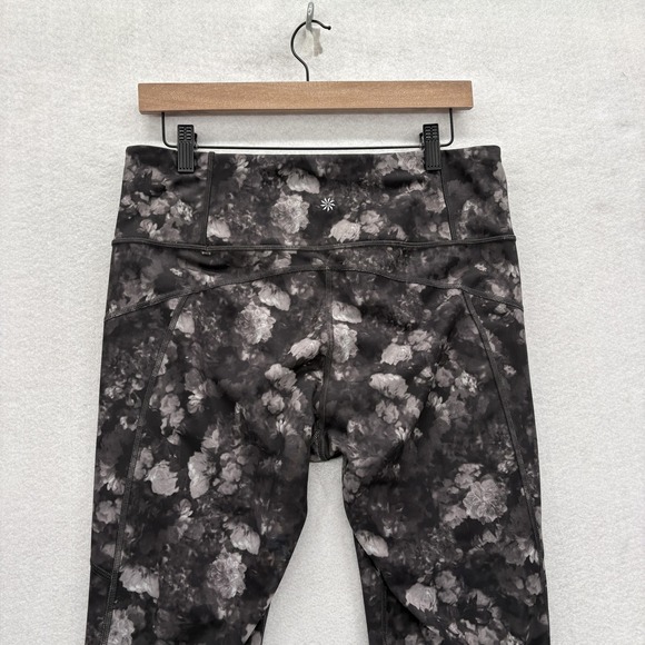 Athleta Rainier Printed Tight Leggings Womens L Black Floral Zip Pockets Ankle - Picture 10 of 12